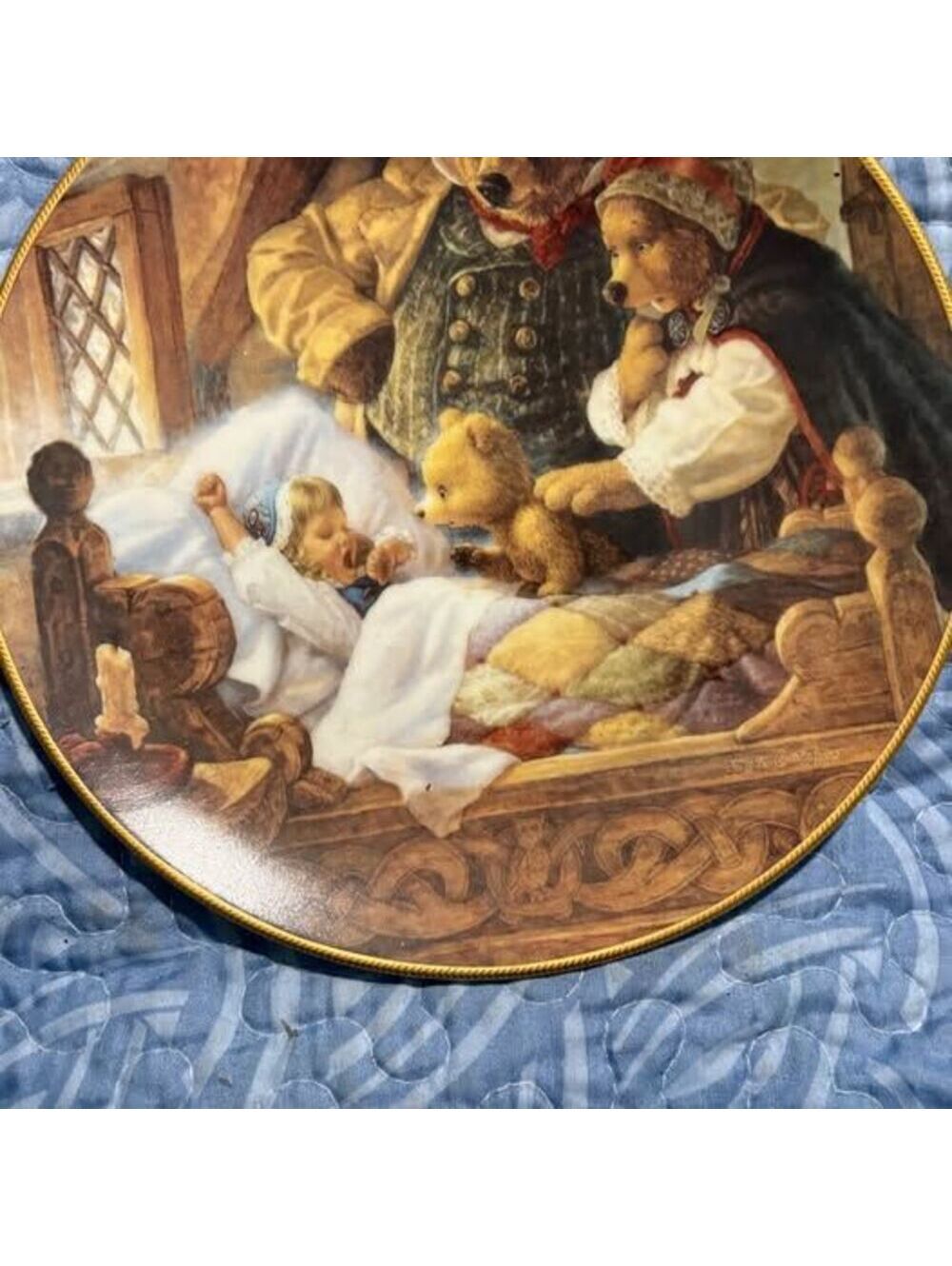 1991 Edwin Knowles collector plate features a "Goldilocks and the Three Bears"
